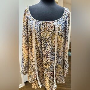 Zac & Rachel Multicolor Animal Print Bohemian Flowy Shirt